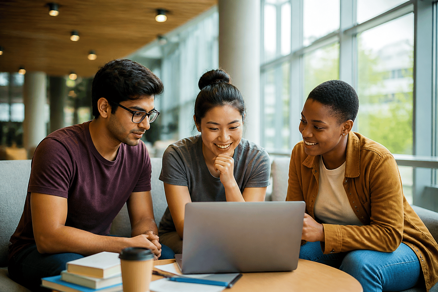 Students collaborating on a laptop