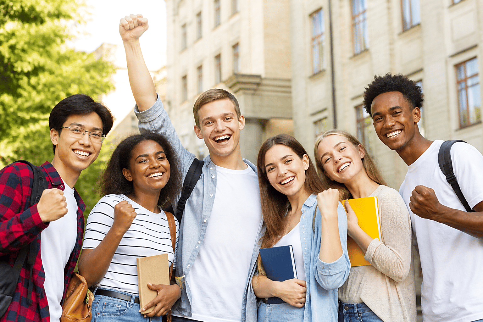 Students celebrating 100 institutions