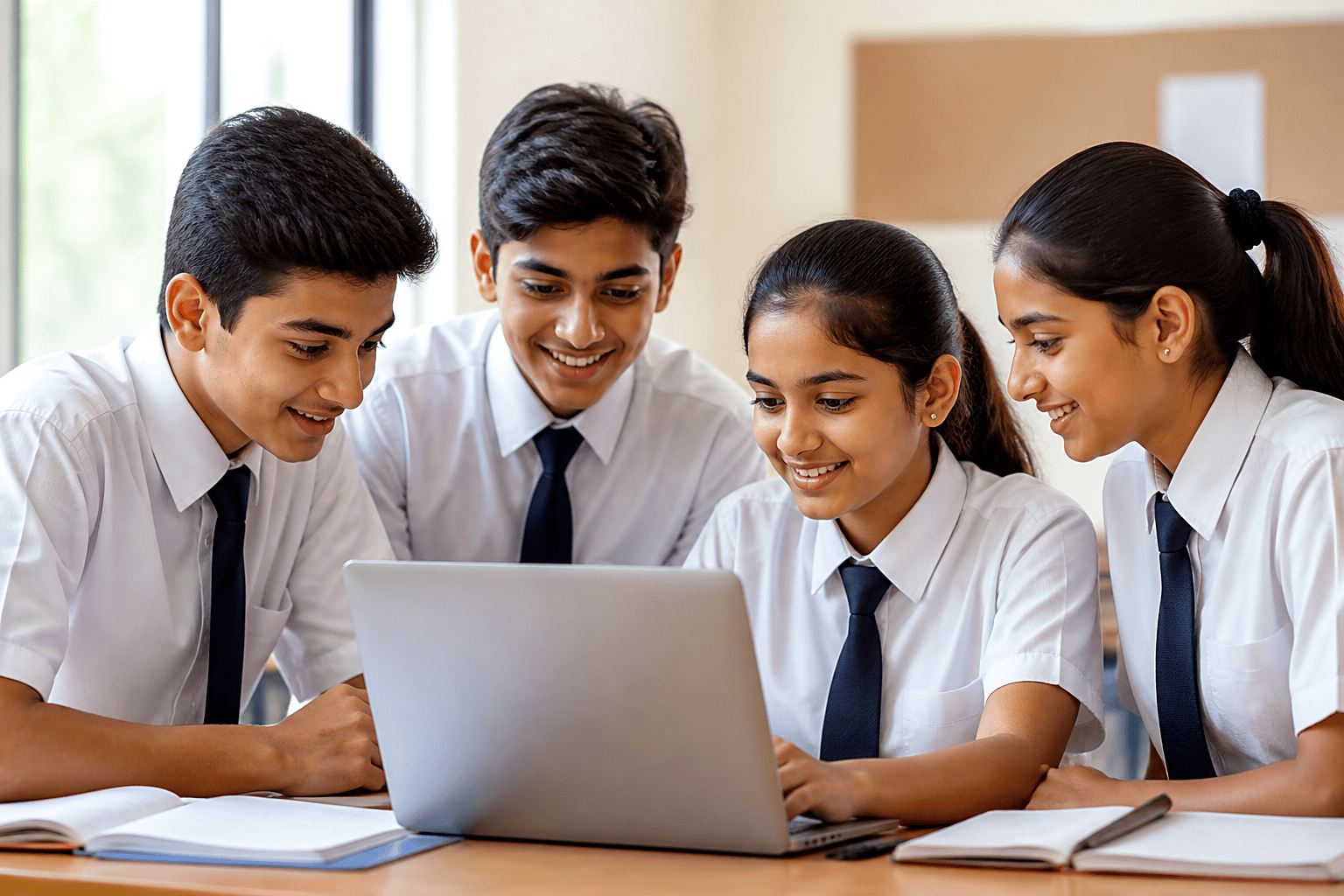 Indian students learning together on a laptop