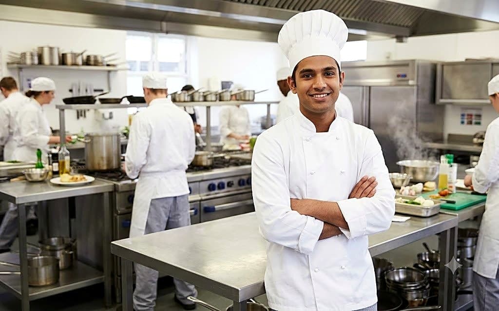 Chef trainee in a professional kitchen