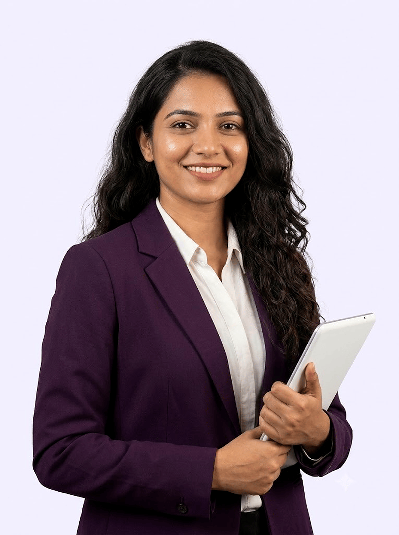 Smiling professional woman holding a tablet