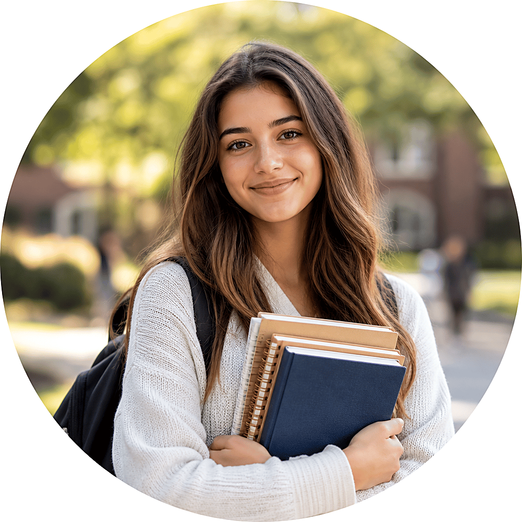 Smiling student holding books