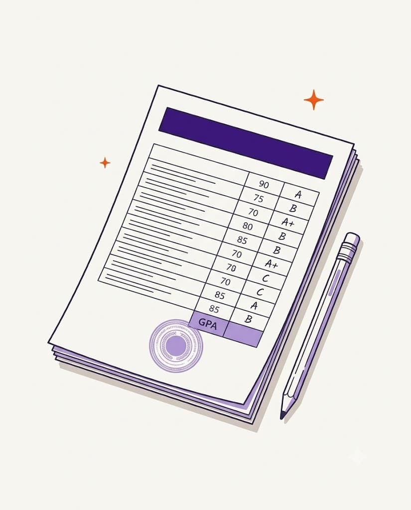 Illustration of a semester grade report with a pencil