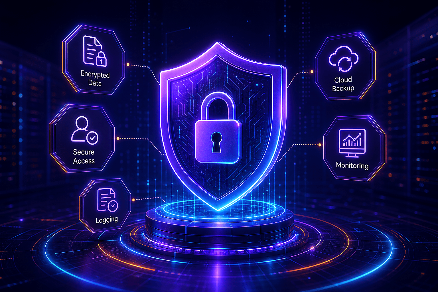 Security shield protecting encrypted data, secure access and monitoring